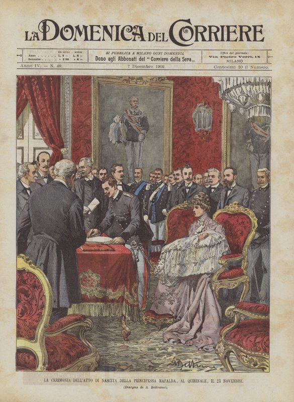 The Birth Ceremony of Princess Mafalda at the Quirinale on November 23 by Achille Beltrame