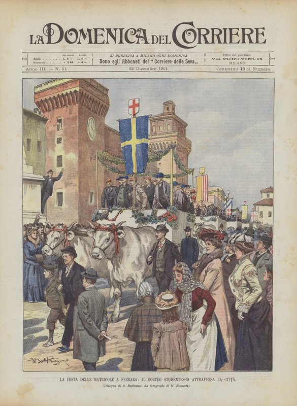 The Freshmen Festival in Ferrara, the Student Procession Crosses the City by Achille Beltrame