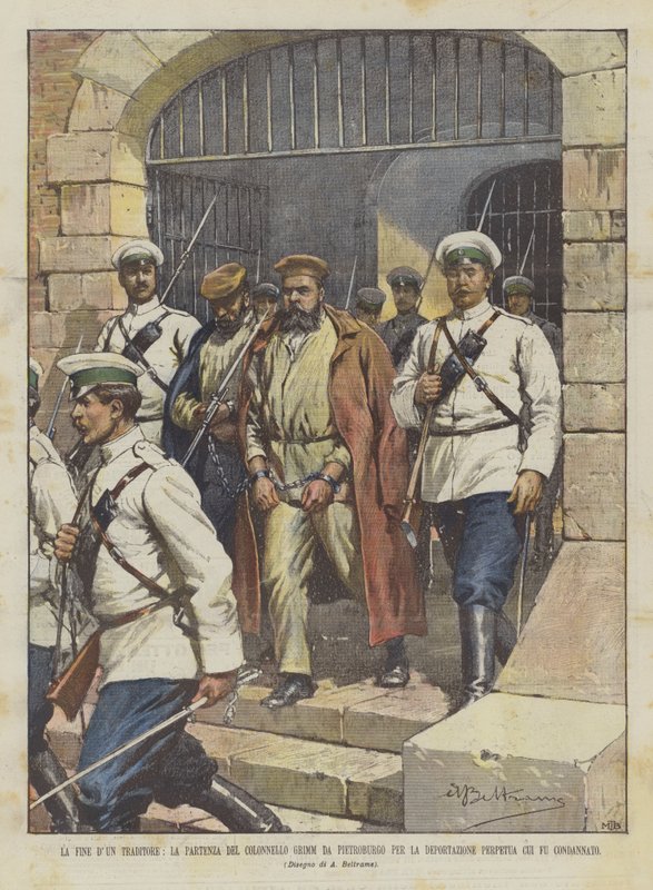 The End of a Traitor, The Departure of Colonel Grimm from St. Petersburg for Deportation by Achille Beltrame