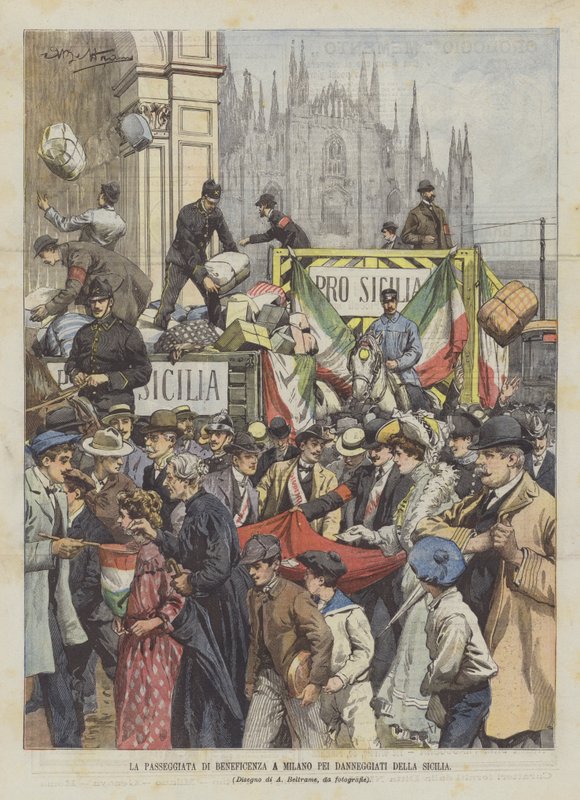 The Charity Walk in Milan for the Victims of Sicily by Achille Beltrame