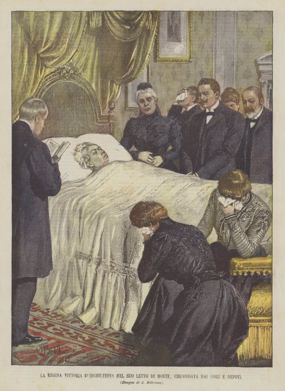 Queen Victoria of England on Her Deathbed, Surrounded by Her Children and Grandchildren by Achille Beltrame