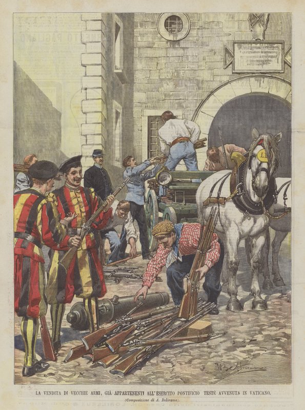The Sale of Old Weapons, Formerly Belonging to the Pontifical Army Recently Held in the Vatican by Achille Beltrame