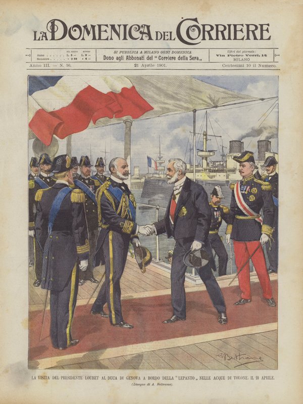 The Visit of President Loubet to the Duke of Genoa Aboard the Lepanto in the Waters of Toulon, April 10 by Achille Beltrame
