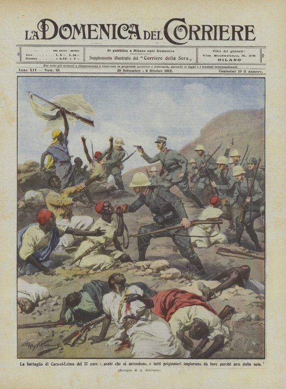 The battle of Cars-el-Leben on the 17th, Arabs who surrender and are taken prisoner implore by Achille Beltrame