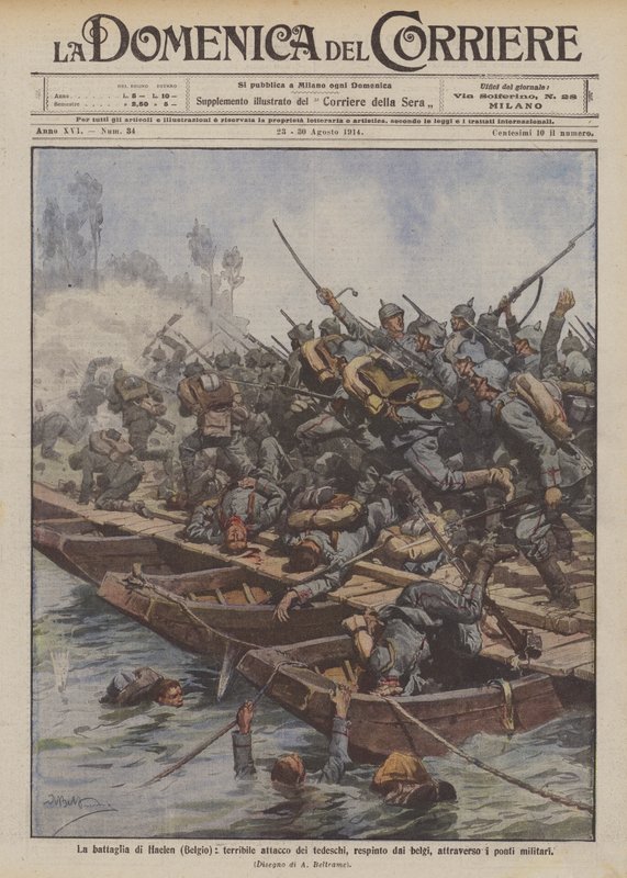 The Battle of Haelen (Belgium), Terrible German Attack Repelled by the Belgians Across Military Bridges by Achille Beltrame