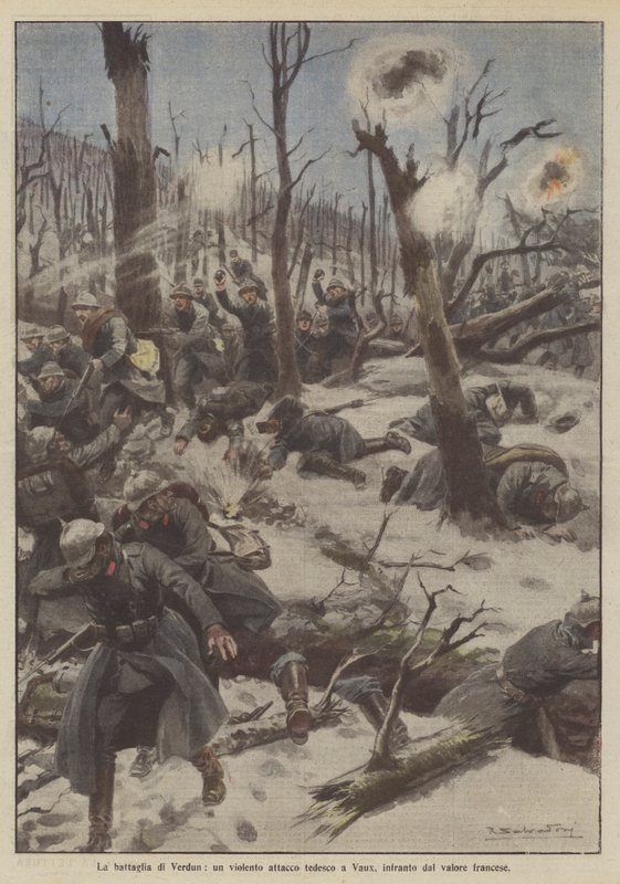 The Battle of Verdun, a Violent German Attack on Vaux, Thwarted by French Valor by Achille Beltrame