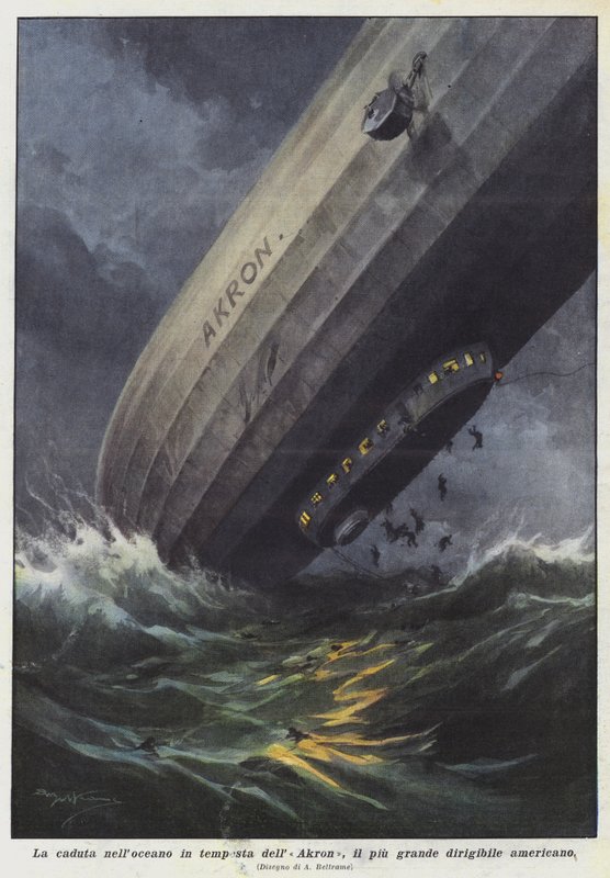 The Fall of the Akron, the Largest American Airship, into the Stormy Ocean by Achille Beltrame