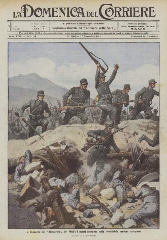 The Conquest of the Mrzli Trench, Our Men Reach the Formidable Captured Barrier by Achille Beltrame