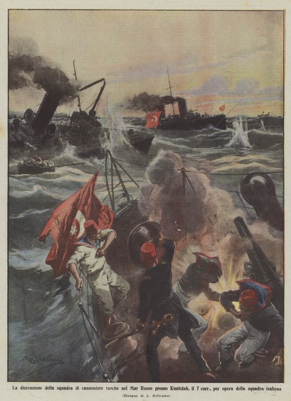 The Destruction of the Turkish Gunboat Squadron in the Red Sea Near Kunfidah on the 7th by Achille Beltrame