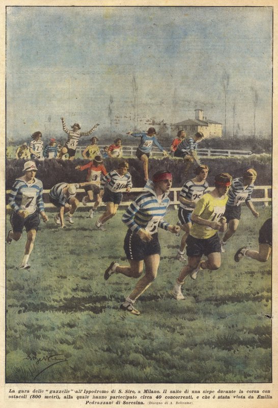 The Gazelle Race at the S. Siro Hippodrome, in Milan by Achille Beltrame