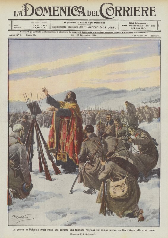 War in Poland, Russian Priest Invoking God During a Religious Ceremony on the Field by Achille Beltrame