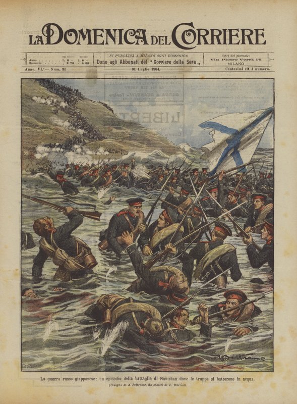 The Russo-Japanese War, an Episode of the Battle of Nan-shan Where Troops Fought in Water by Achille Beltrame