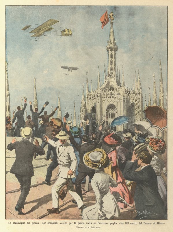 The Wonder of the Day, Two Airplanes Fly for the First Time Over the Extreme Spire by Achille Beltrame