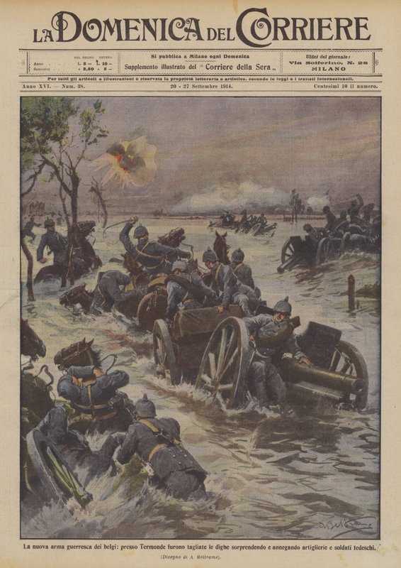 The New Belgian War Weapon, Dikes Cut Near Termonde Surprising by Achille Beltrame
