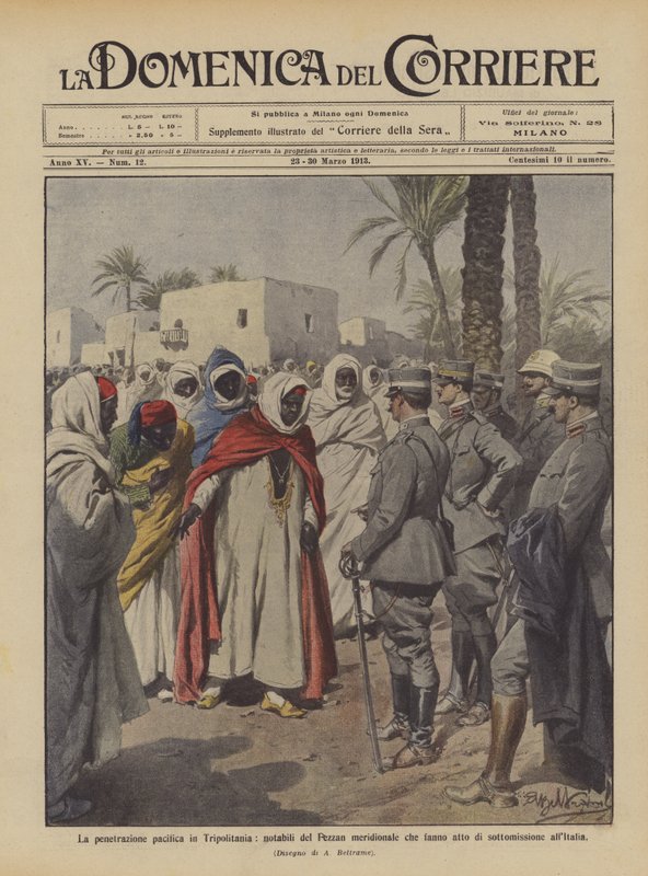 Peaceful penetration in Tripolitania, notables of southern Fezzan making an act by Achille Beltrame
