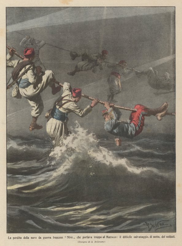 The Loss of the French Warship Nive Carrying Troops to Morocco by Achille Beltrame