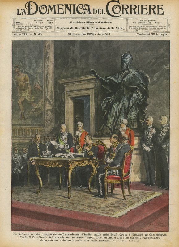 The Solemn Inaugural Session of the Academy of Italy, in the Hall of the Horatii and Curiatii, in the Capitol by Achille Beltrame