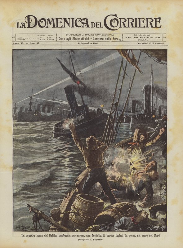 The Russian Baltic Fleet Bombards, by Mistake, a Flotilla of English Fishing Boats in the North Sea by Achille Beltrame