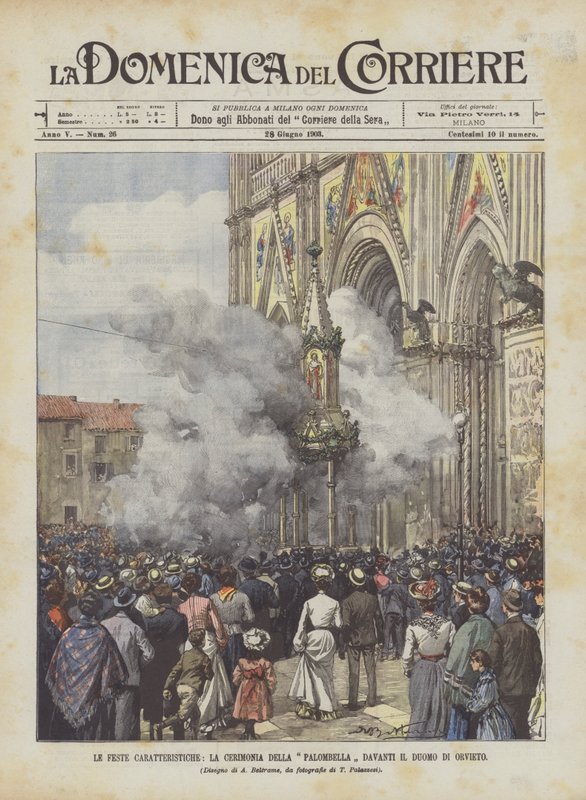 The Characteristic Festivals, The Ceremony of the Palombella in Front of the Cathedral of Orvieto by Achille Beltrame