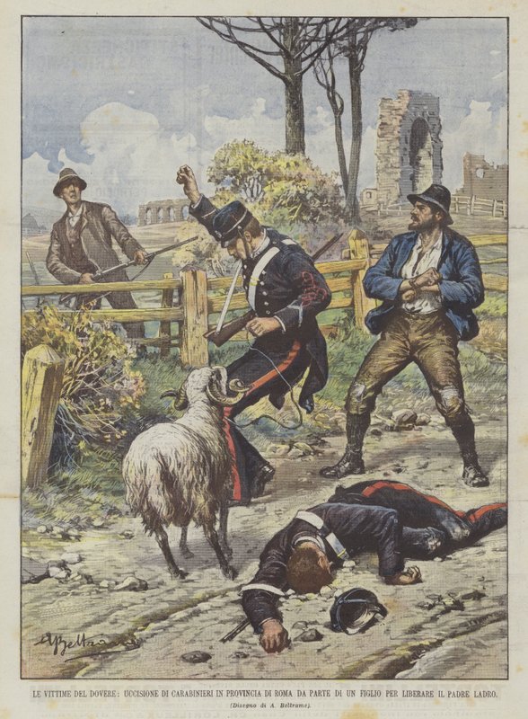 The Victims of Duty, Killing of Carabinieri in the Province of Rome by a Son by Achille Beltrame