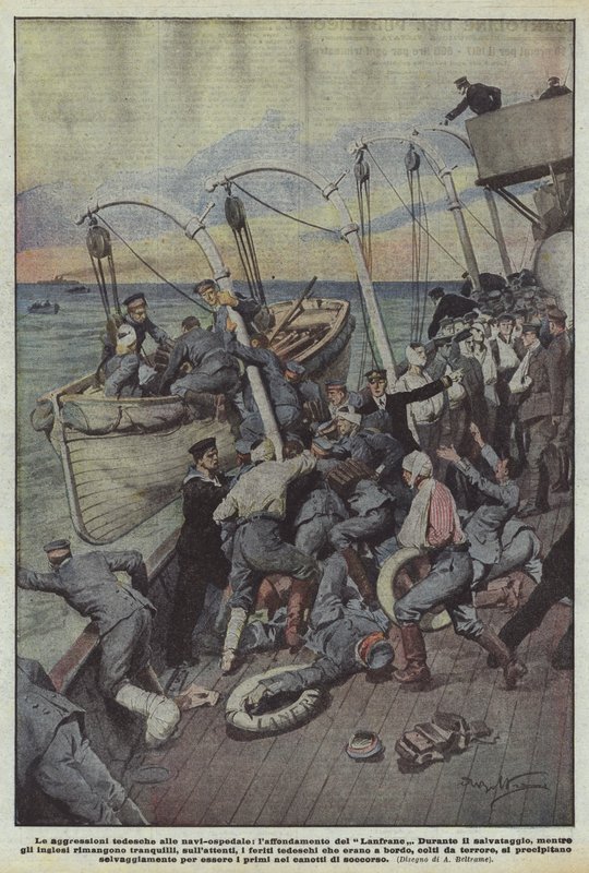 The German Attacks on Hospital Ships, the Sinking of the Lanfrane by Achille Beltrame