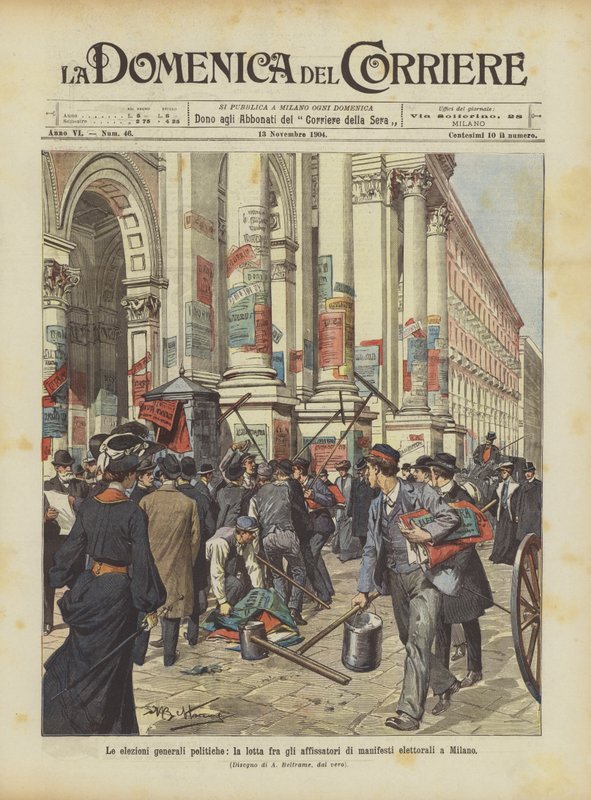 The General Political Elections, the Struggle Between Electoral Poster Billers in Milan by Achille Beltrame