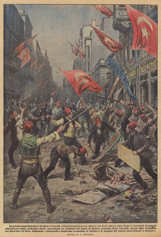 The Great Joyful Demonstrations in Constantinople for the Victory Over the Greeks Led to Disorders by Achille Beltrame