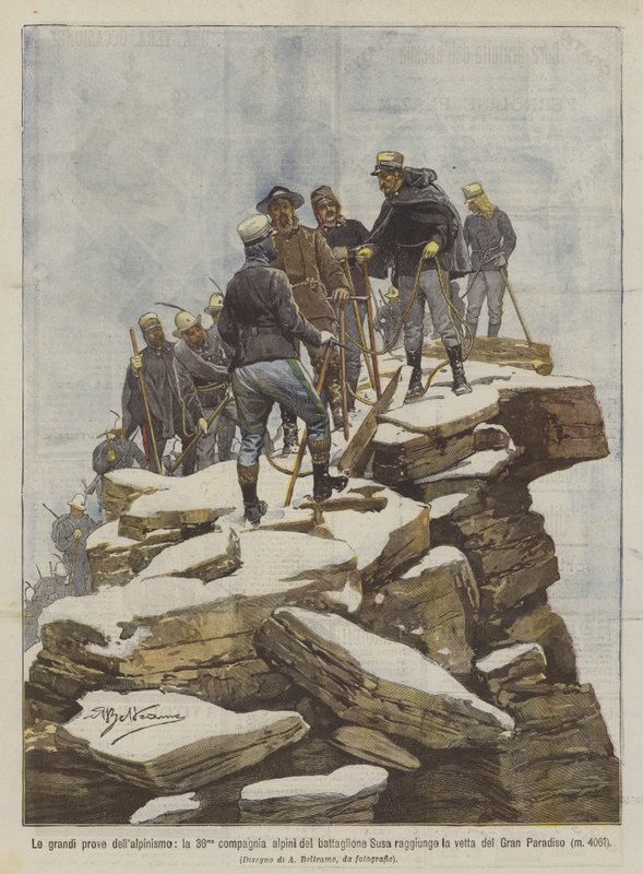 The Great Feats of Mountaineering, the 36th Alpine Company of the Susa Battalion Reaches the Summit ? by Achille Beltrame