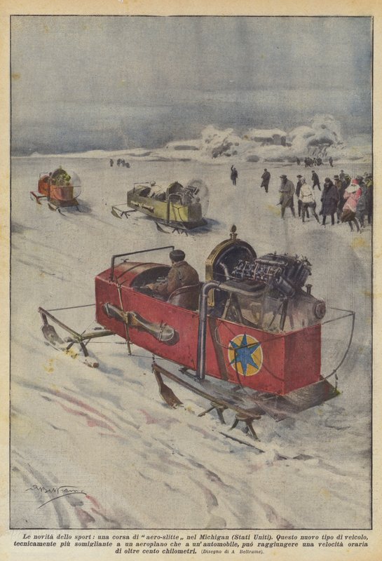 The News of Sport, a Race of Aero-Sleds in Michigan (United States) by Achille Beltrame