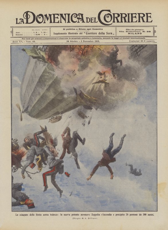 The Disasters of the German Air Fleet, the New Powerful Zeppelin Airship Catches Fire and Crashes by Achille Beltrame