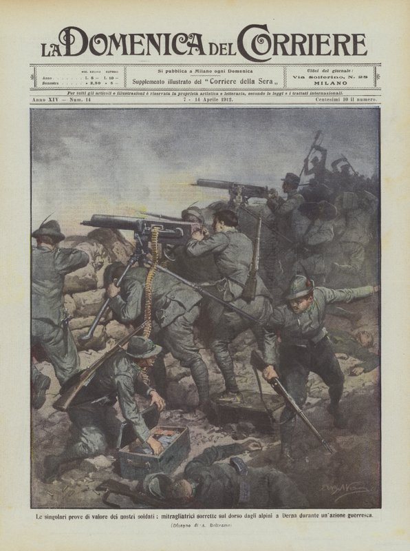 The Singular Acts of Valor of Our Soldiers, Machine Guns Supported on the Backs of the Alpini by Achille Beltrame