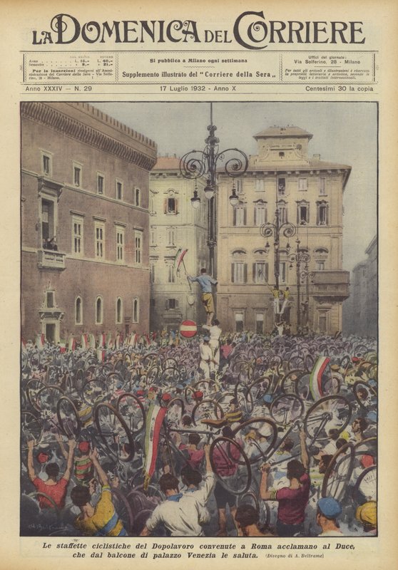 The Cycling Relays of the Dopolavoro Gathered in Rome to Acclaim the Duce, Who from the Balcony... by Achille Beltrame
