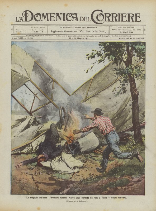 The Tragedies of the Air: Roman Aviator Marra Falls During a Flight in Rome and Dies Burned by Achille Beltrame