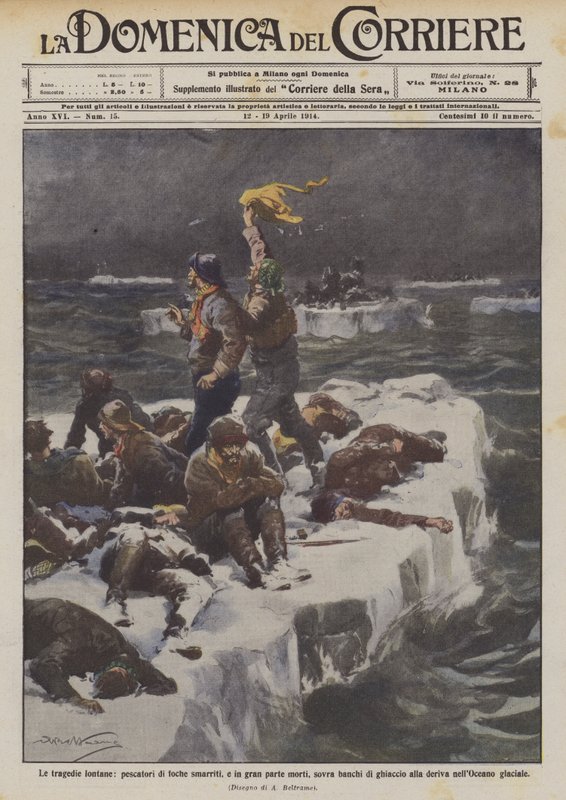 Distant Tragedies, Seal Hunters Lost and Mostly Dead on Ice Floes by Achille Beltrame