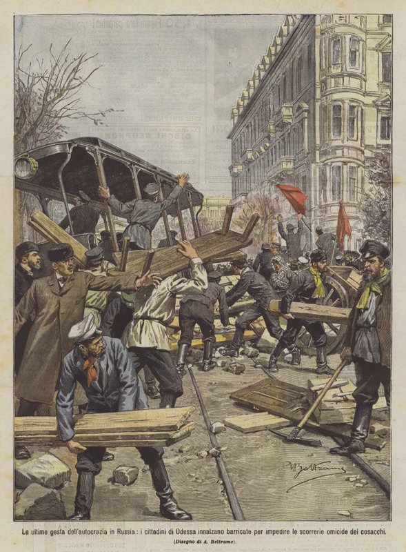 The Last Acts of Autocracy in Russia, Citizens of Odessa Erect Barricades to Prevent ? by Achille Beltrame