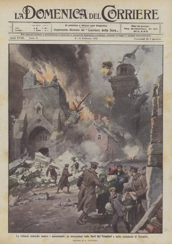 German Victories Against Monuments, the Destruction of the Templar Towers and the Cathedral of Nieuport by Achille Beltrame