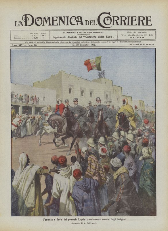 The triumphant entry of General Lequio into Zavia, welcomed by the natives by Achille Beltrame