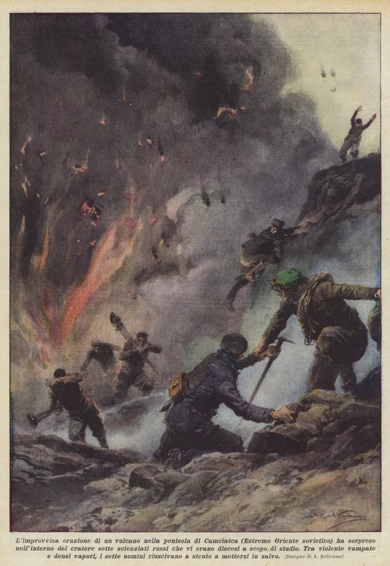 The Sudden Eruption of a Volcano in the Kamchatka Peninsula (Far Eastern Soviet Union) by Achille Beltrame