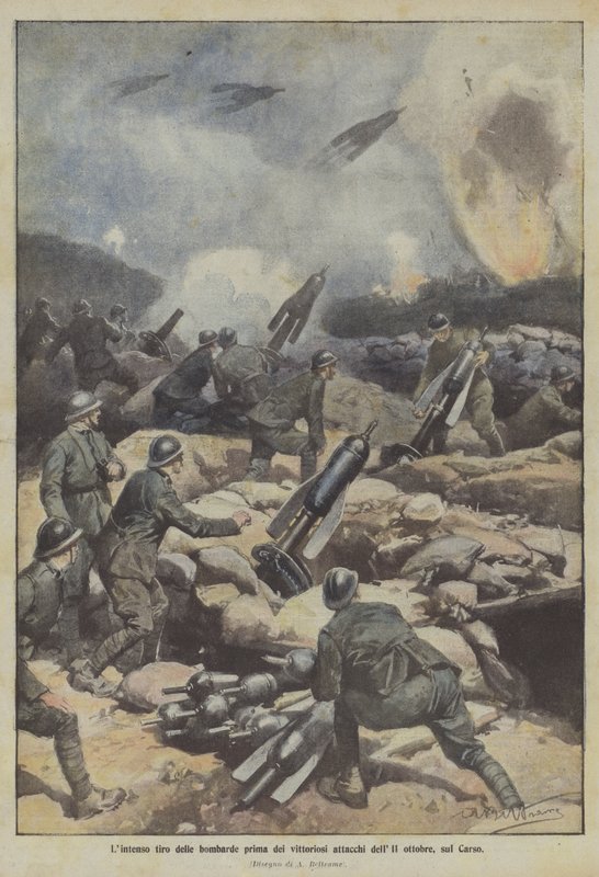 The Intense Bombardment Before the Victorious Attacks of October 11 on the Carso by Achille Beltrame