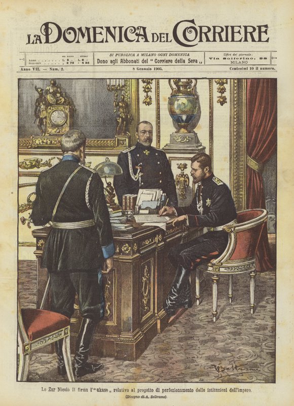 Tsar Nicholas II signs the ukase related to the project for the improvement of the empire