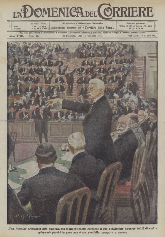 Sonnino Delivers His Noble Speech to the Chamber with Unforgettable Success by Achille Beltrame