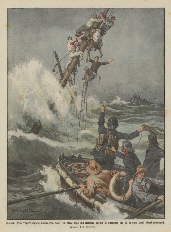 Sailors of a wrecked English steamer, rescued after a terrible agony of forty hours by Achille Beltrame