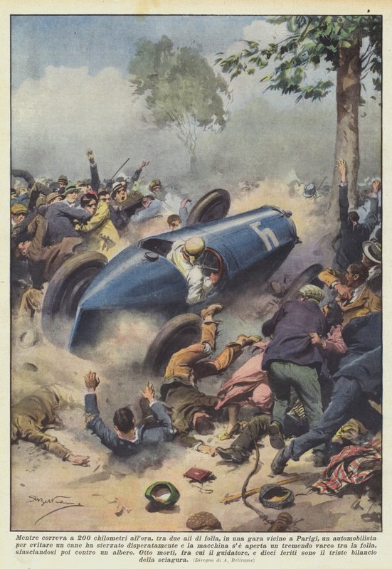 While Racing at 200 Kilometers per Hour, Between Two Wings of the Crowd, in a Race Near Paris by Achille Beltrame