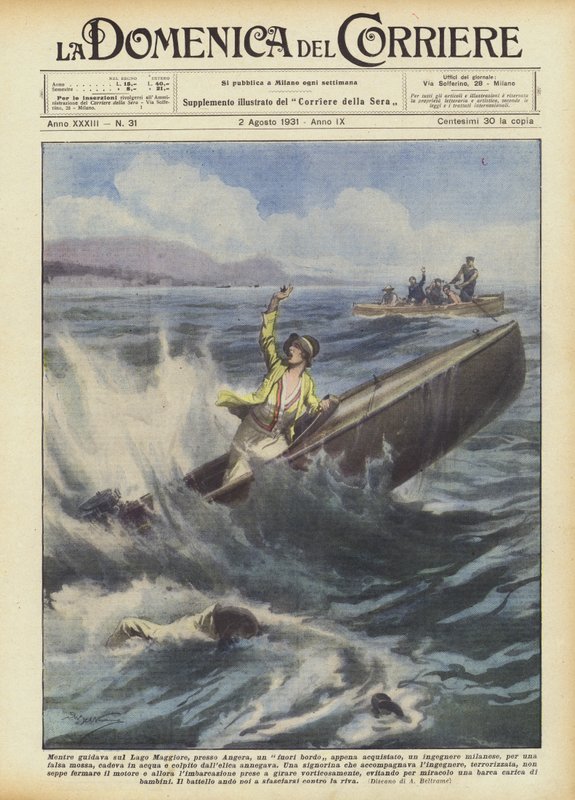 While driving on Lake Maggiore near Angera, a newly purchased speedboat by Achille Beltrame