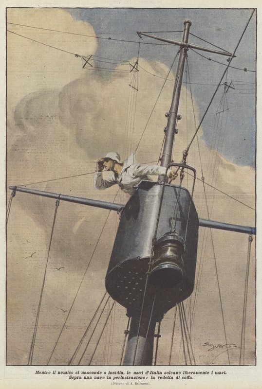 While the Enemy Hides or Lurks, Italian Ships Freely Sail the Seas by Achille Beltrame