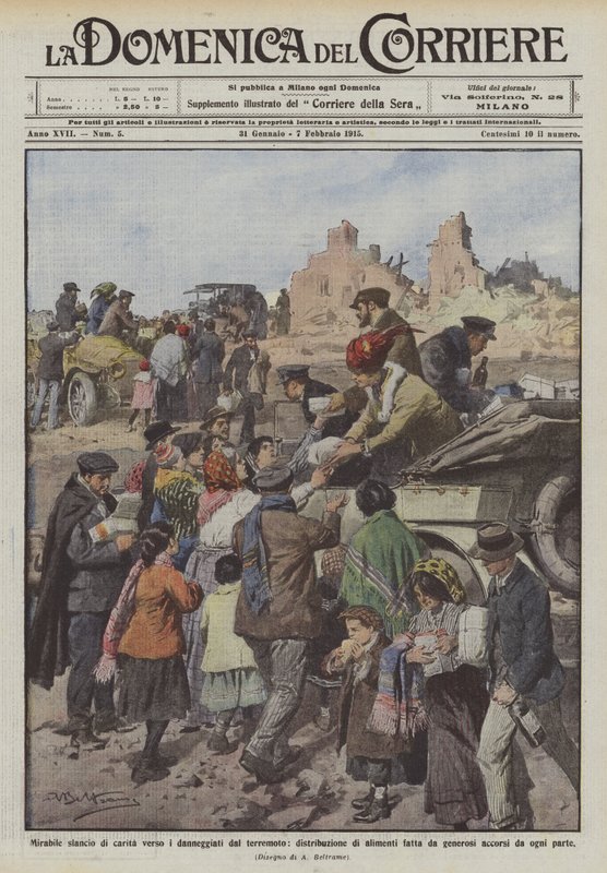 Wonderful surge of charity towards the earthquake victims, distribution of food by Achille Beltrame