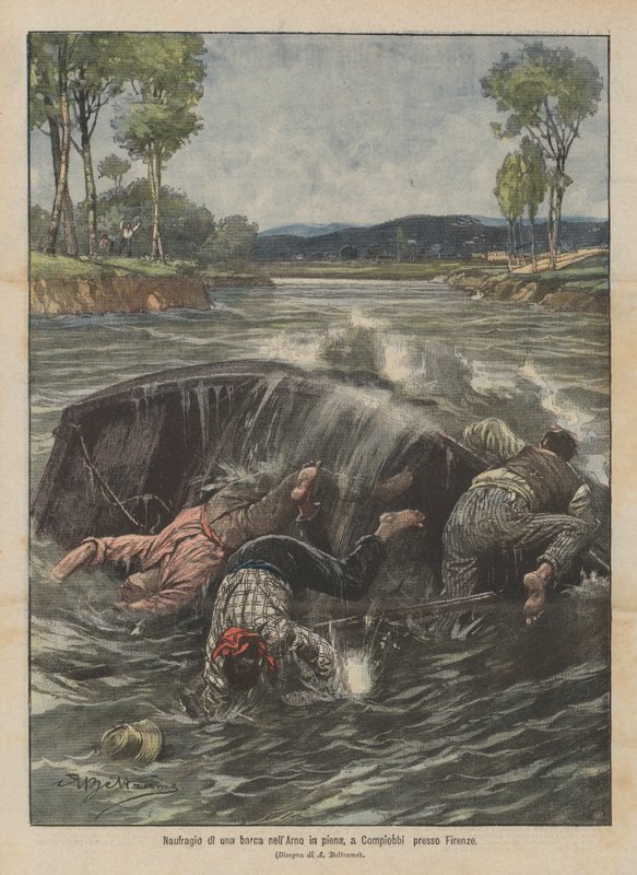 Shipwreck of a boat in the flooded Arno, at Compiobbi near Florence by Achille Beltrame