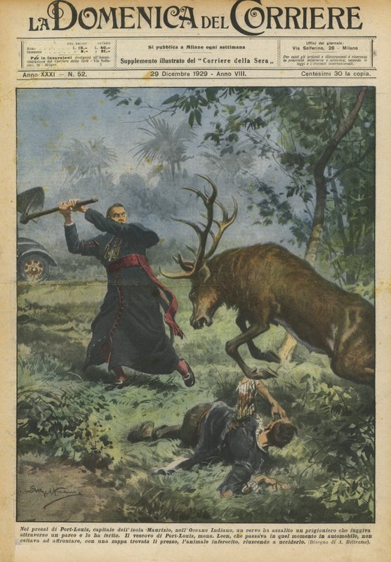 Near Port-Louis, the Capital of Mauritius Island in the Indian Ocean, a Deer Attacked by Achille Beltrame