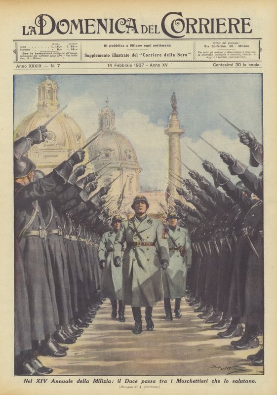 On the XIV Anniversary of the Militia, the Duce Passes Among the Musketeers Who Salute Him by Achille Beltrame
