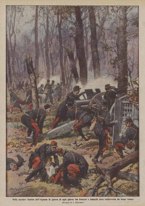 In the Ancient Forest of Argonne, Daily War Between French and Germans Continues by Achille Beltrame